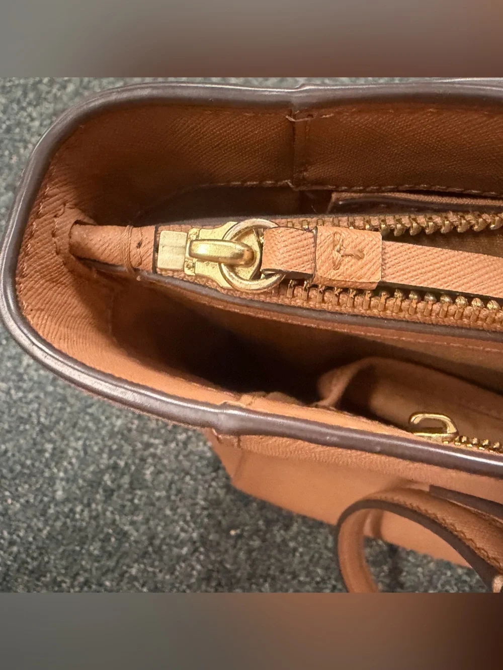 Tory Burch Caramel Leather Tote with Gold Logo